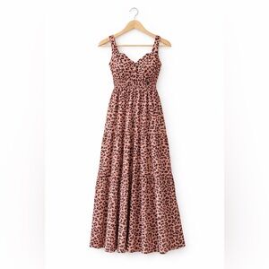 Melloday Leopard Print Maxi Dress Smocked Boho Flowy Animal Print Size S